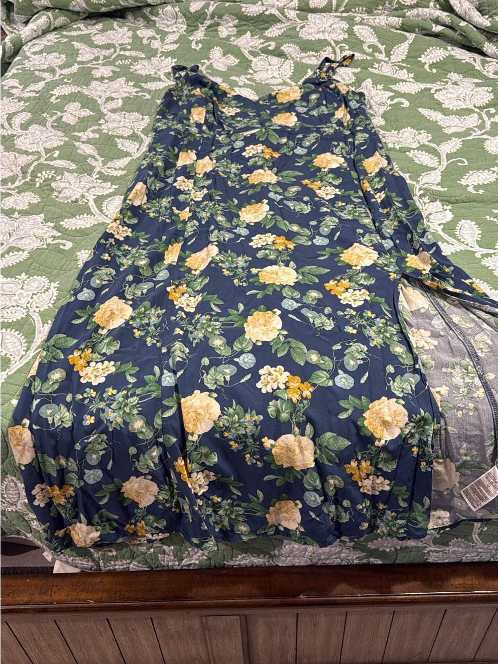 Old Navy Navy Floral Sundress with Yellow and Green Blooms
